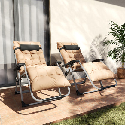 2 PCS Reclining Zero Gravity Chair Folding Lounger Cushion Khaki