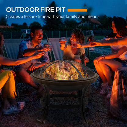 Outdoor Fire Pit, Wood Burner with Screen and Poker, Black