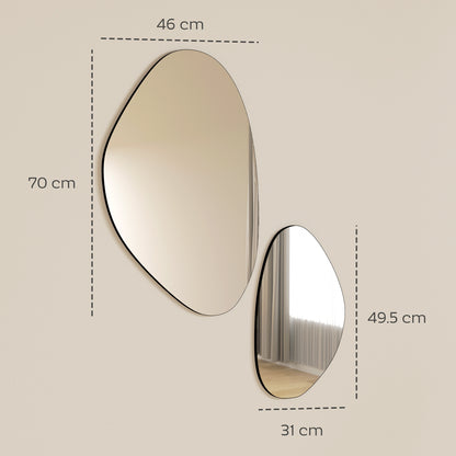 Pebble-Shaped Decorative Mirror, Set of 2 Wall Mirror, Black