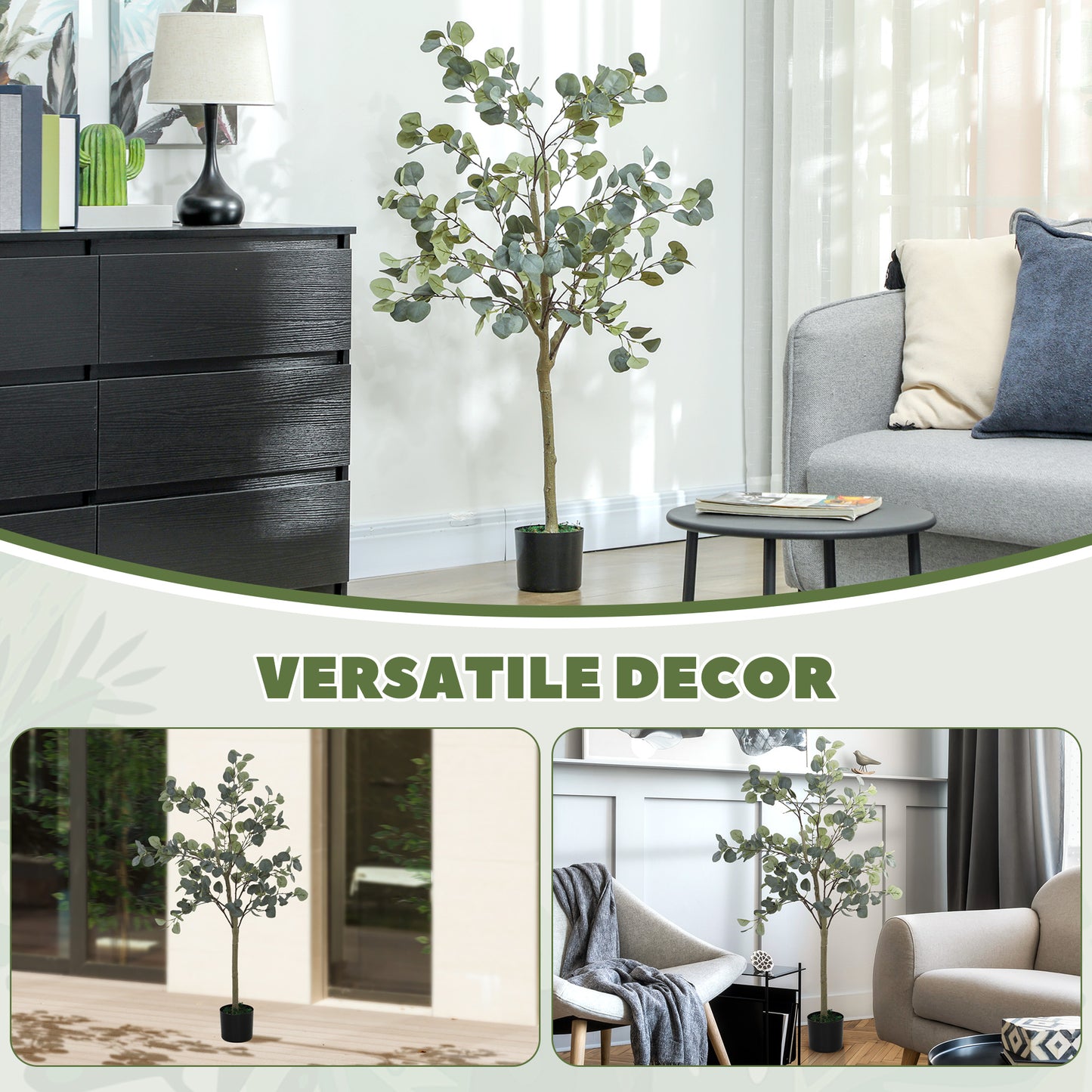 Artificial Plant, Faux Silk Eucalyptus Tree, 150cm