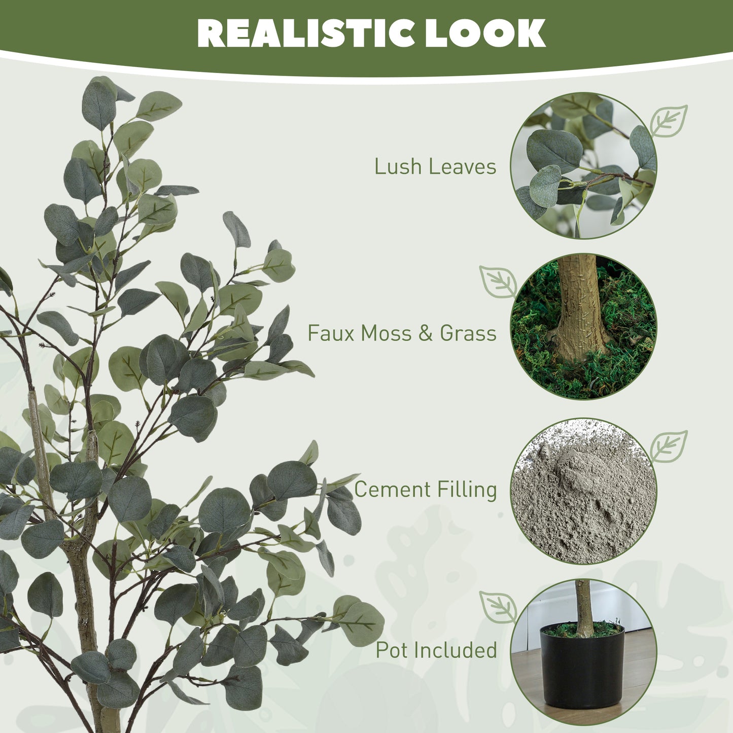 Artificial Plant, Faux Silk Eucalyptus Tree, 150cm