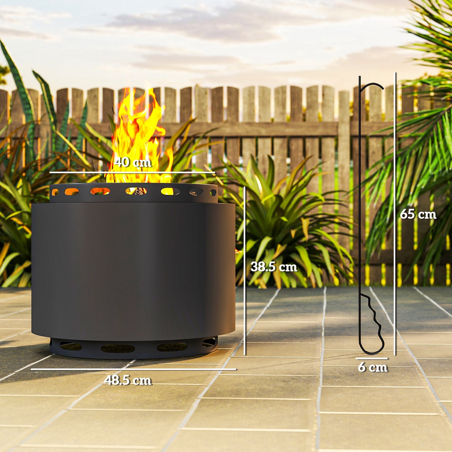 48.5cm Smokeless Wood Burning Firepit Metal Fire Pit, Dark Grey
