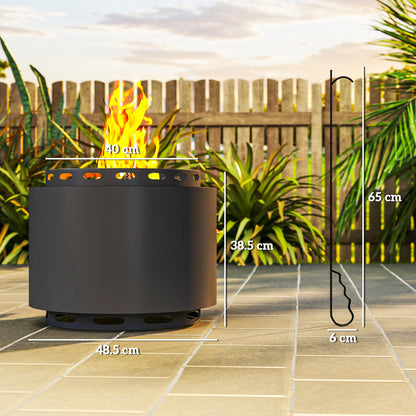 48.5cm Smokeless Wood Burning Firepit Metal Fire Pit, Dark Grey