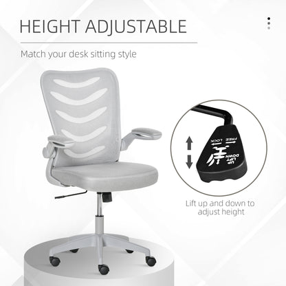 Mesh Office Chair for Home Swivel Task Desk Chair with Lumbar Back Support, Flip-Up Arm, Adjustable Height, Grey