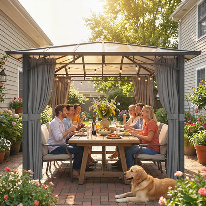 3 x 3 m Hardtop Gazebo with PC Roof, Aluminium Garden Gazebo, Tan