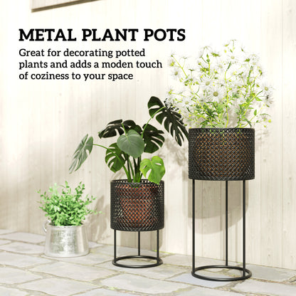 Metal Plant Pots Flower Planters Set of 2 for Indoor Outdoor Black