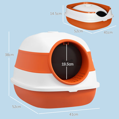 Foldable Cat Litter Tray Hooded Cat Litter Box w/ High Side, Orange