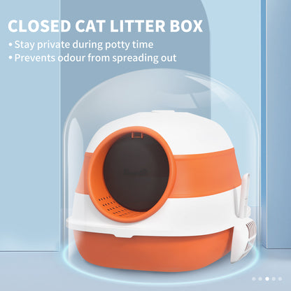 Foldable Cat Litter Tray Hooded Cat Litter Box w/ High Side, Orange