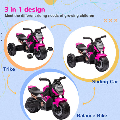 3 in 1 Baby Trike with Headlights, Music, Horn - Pink