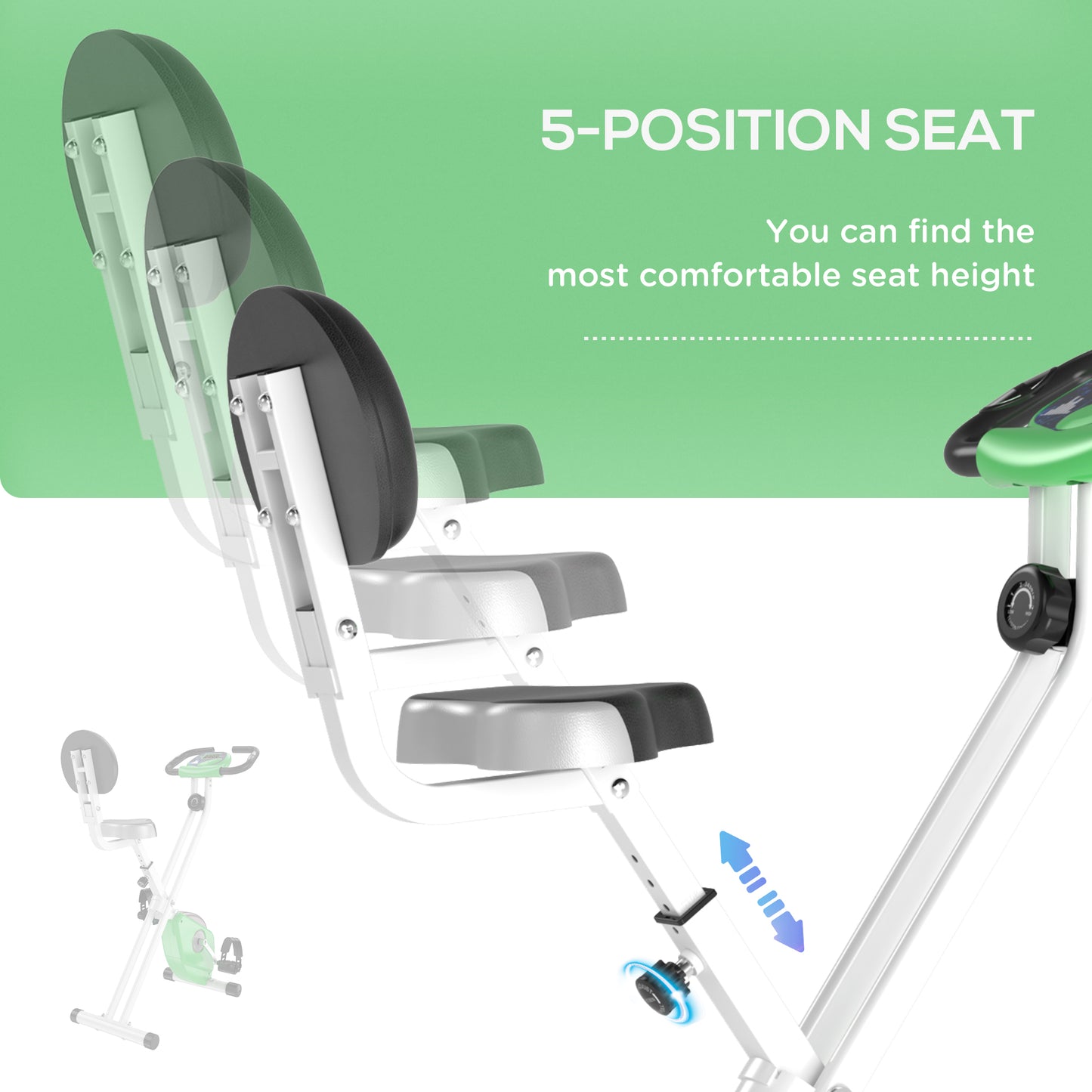 Magnetic Resistance Exercise Bike Foldable LCD Adjustable Seat Green