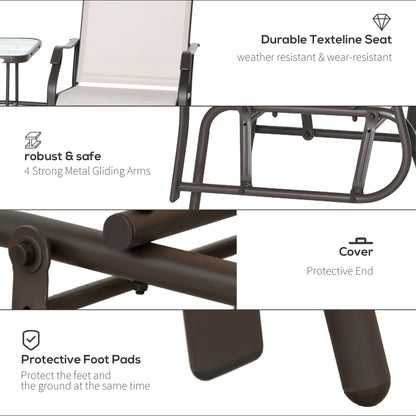Garden Double Glider Rocking Chairs Gliding Love Seat with Middle Table Conversation Set Patio Backyard Relax Outdoor Furniture Beige