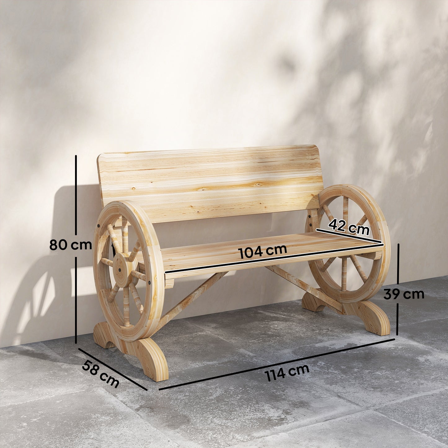Wooden Garden Bench Outdoor Loveseat with High Back, Natural Wood