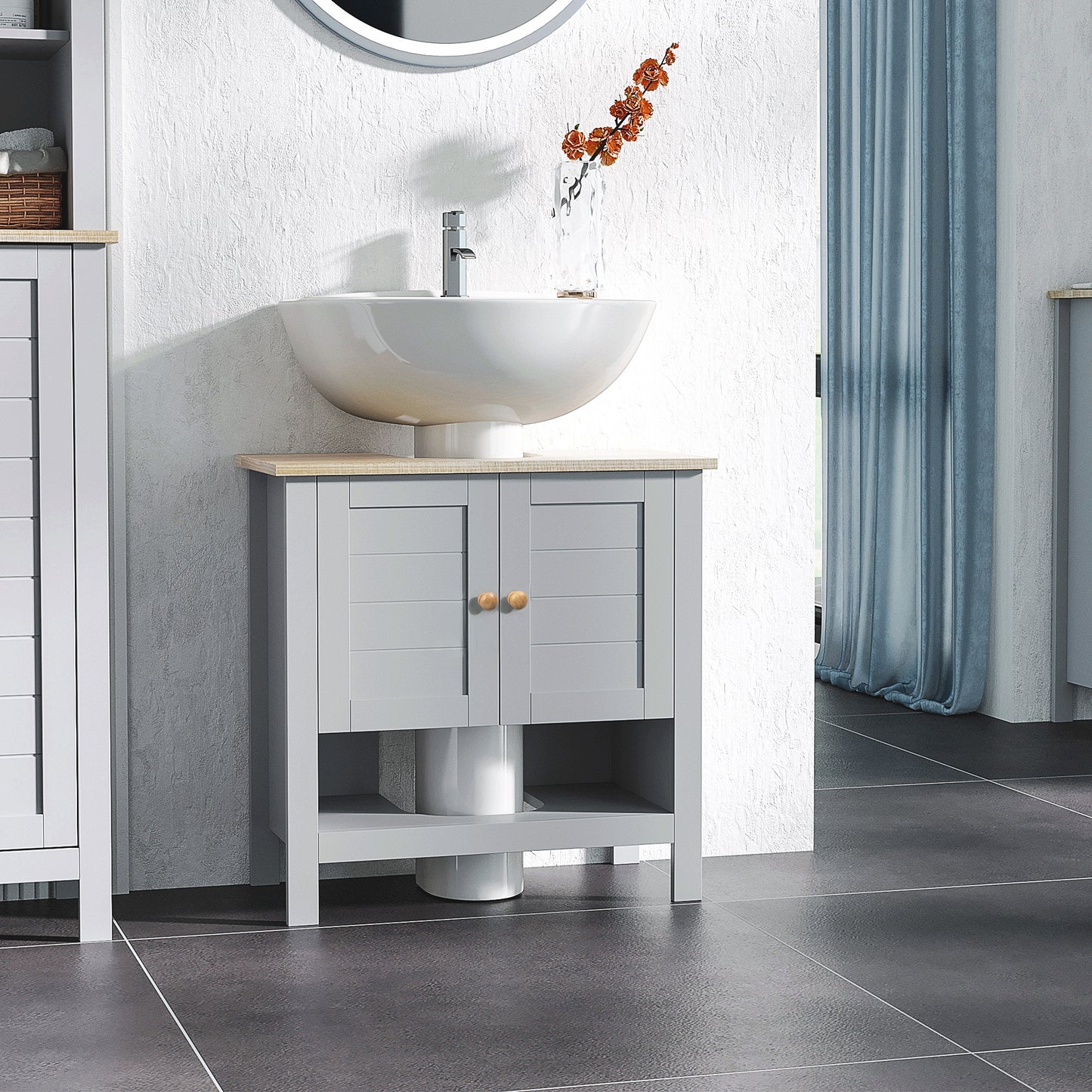 Bathroom Under Sink Cabinet with Adjustable Shelf, White, Grey