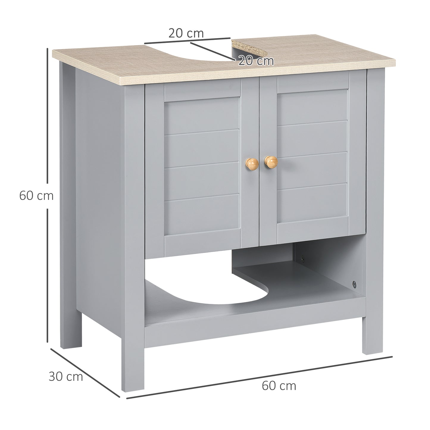 Bathroom Under Sink Cabinet with Adjustable Shelf, White, Grey