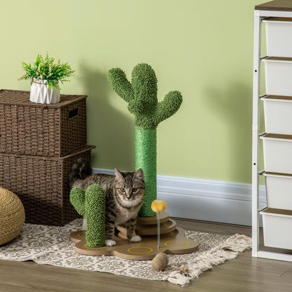 60cm Chenille Cat Activity Centre w/ Interactive Toy Balls - Green