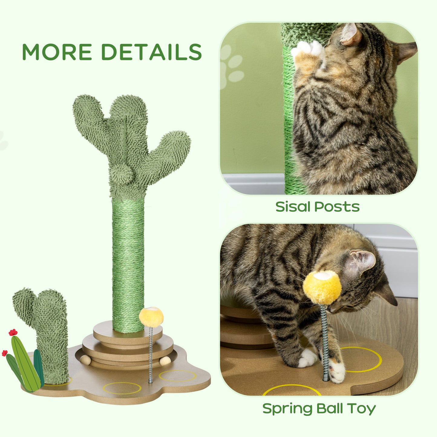 60cm Chenille Cat Activity Centre w/ Interactive Toy Balls - Green