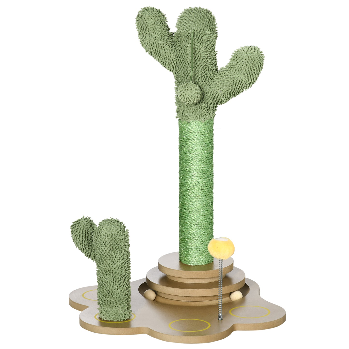 60cm Chenille Cat Activity Centre w/ Interactive Toy Balls - Green