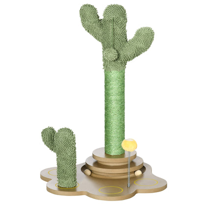 60cm Chenille Cat Activity Centre w/ Interactive Toy Balls - Green