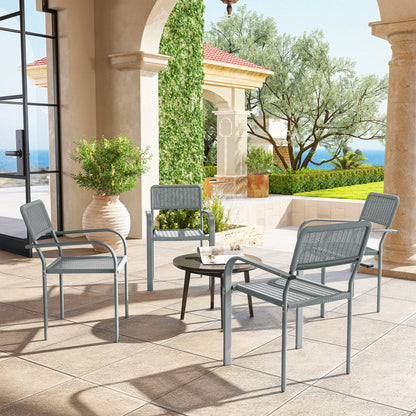 Garden Chairs Set of 4, Stackable & Rattan Effect, Light Grey