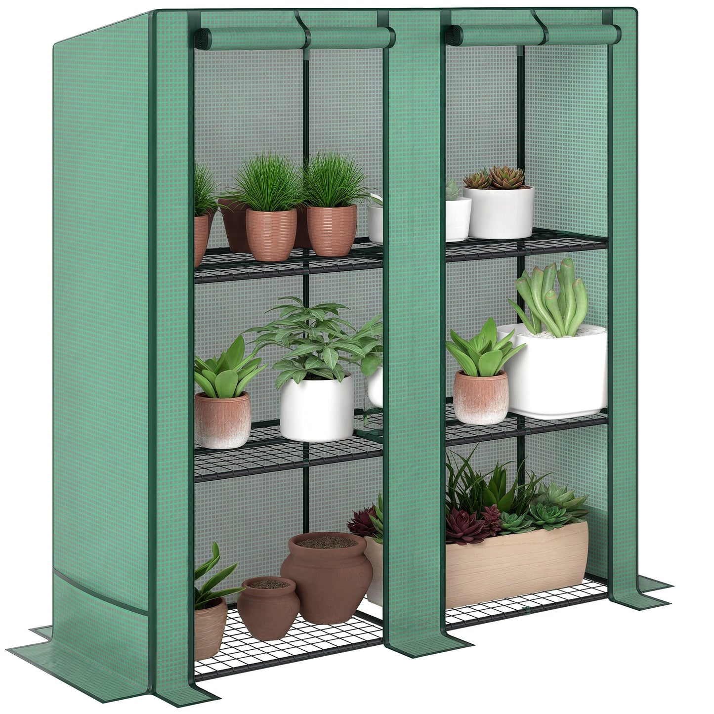 3 Tier Lean-to Mini Greenhouse with Green Hemmed Edging, Green