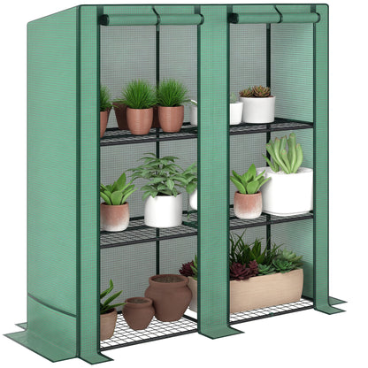 3 Tier Lean-to Mini Greenhouse with Green Hemmed Edging, Green