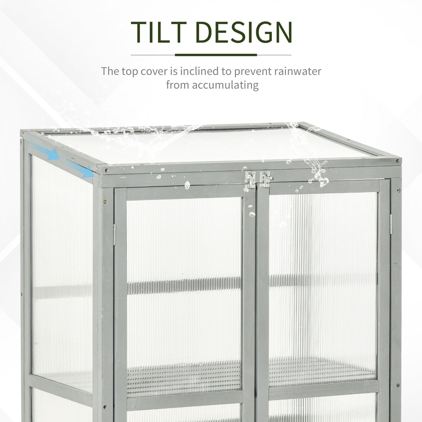 Wooden Cold Frame Greenhouse Garden Polycarbonate Grow House w/ Adjustable Shelf, Double Doors, 76 x 47 x 110 cm, Grey