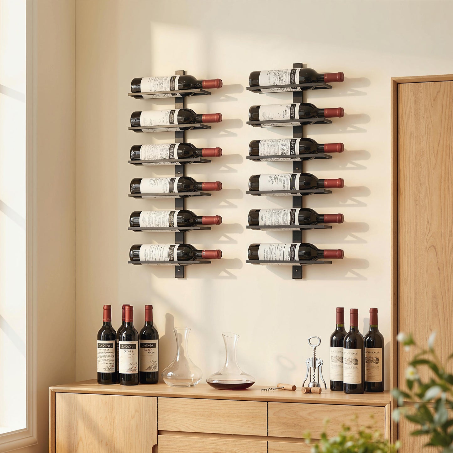 Wall Mount Wine Rack for 6 Wine Bottles, Black