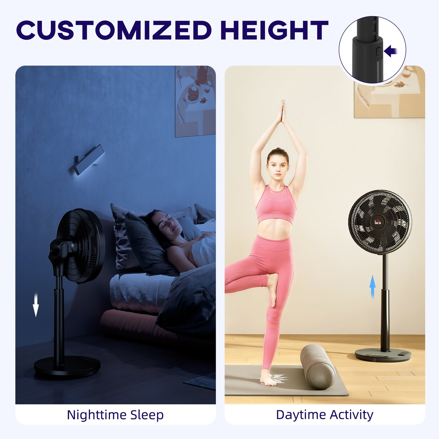 Pedestal Fan with Oscillating, Tilt, Adjustable Height, Timer, Black