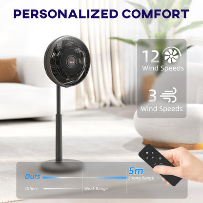 Pedestal Fan with Oscillating, Tilt, Adjustable Height, Timer, Black