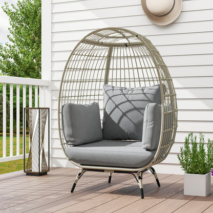 PE Rattan Egg Chair w/ Padded Cushions for Garden, Charcoal Grey