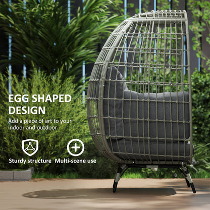 PE Rattan Egg Chair w/ Padded Cushions for Garden, Charcoal Grey
