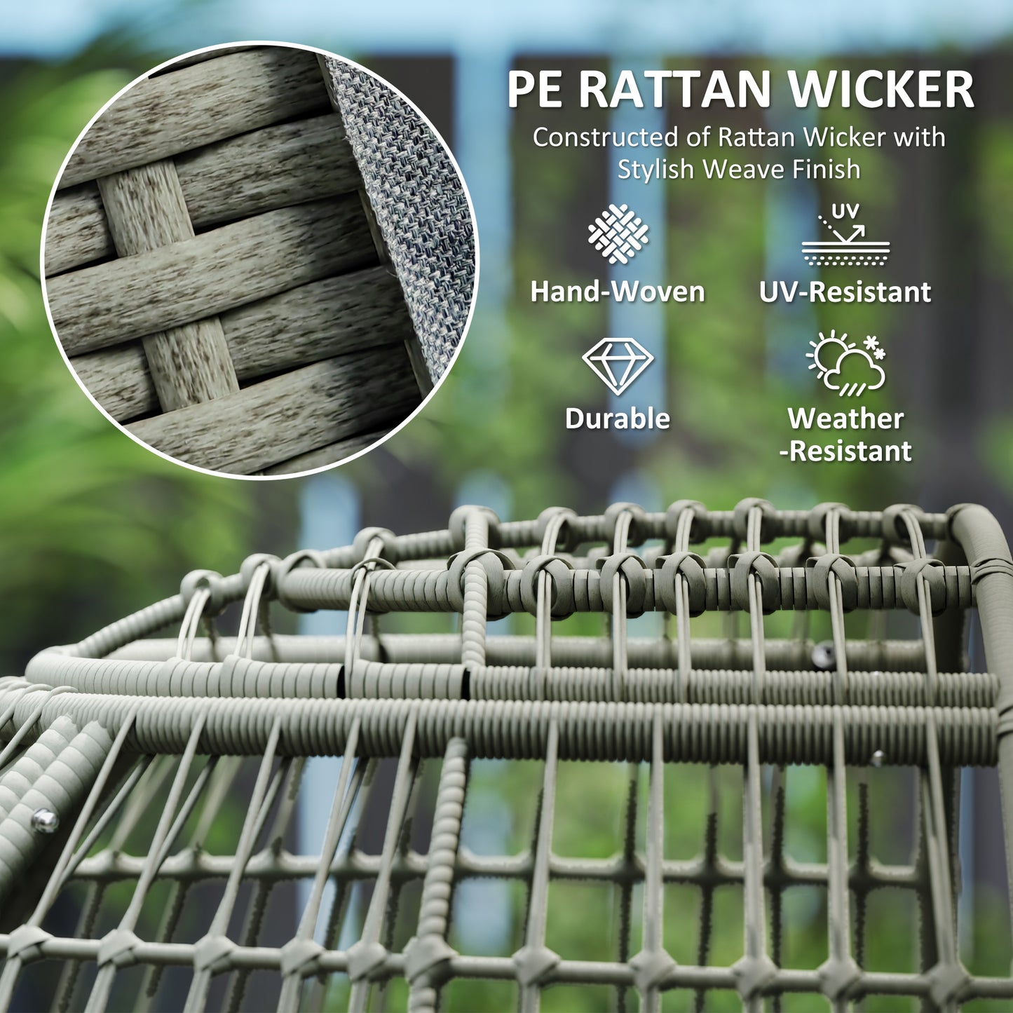 PE Rattan Egg Chair w/ Padded Cushions for Garden, Charcoal Grey