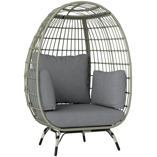 PE Rattan Egg Chair w/ Padded Cushions for Garden, Charcoal Grey