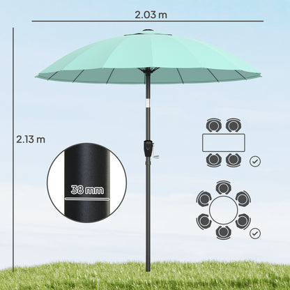 2m Shanghai Garden Parasol Umbrella, Outdoor Sun Shade, Turquoise