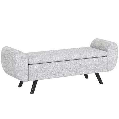 Storage Ottoman with Armrest, Upholstered Linen Storage Bench