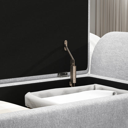 Storage Ottoman with Armrest, Upholstered Linen Storage Bench