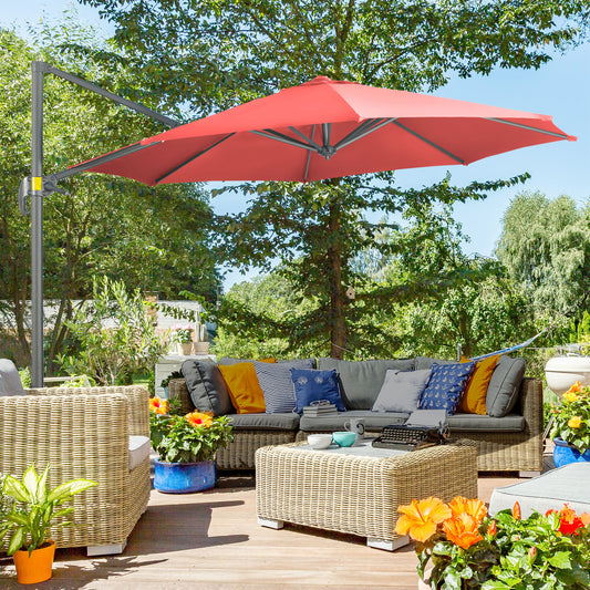 3 x 3(m) Cantilever Parasol Garden Umbrella with Cross Base Wine Red