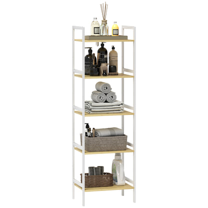 5-Tier Bamboo Bathroom Storage Shelf with Adjustable Rack, Natural