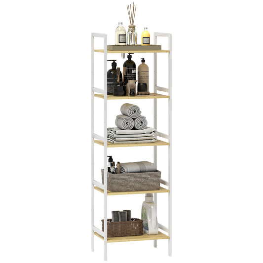 5-Tier Bamboo Bathroom Storage Shelf with Adjustable Rack, Natural