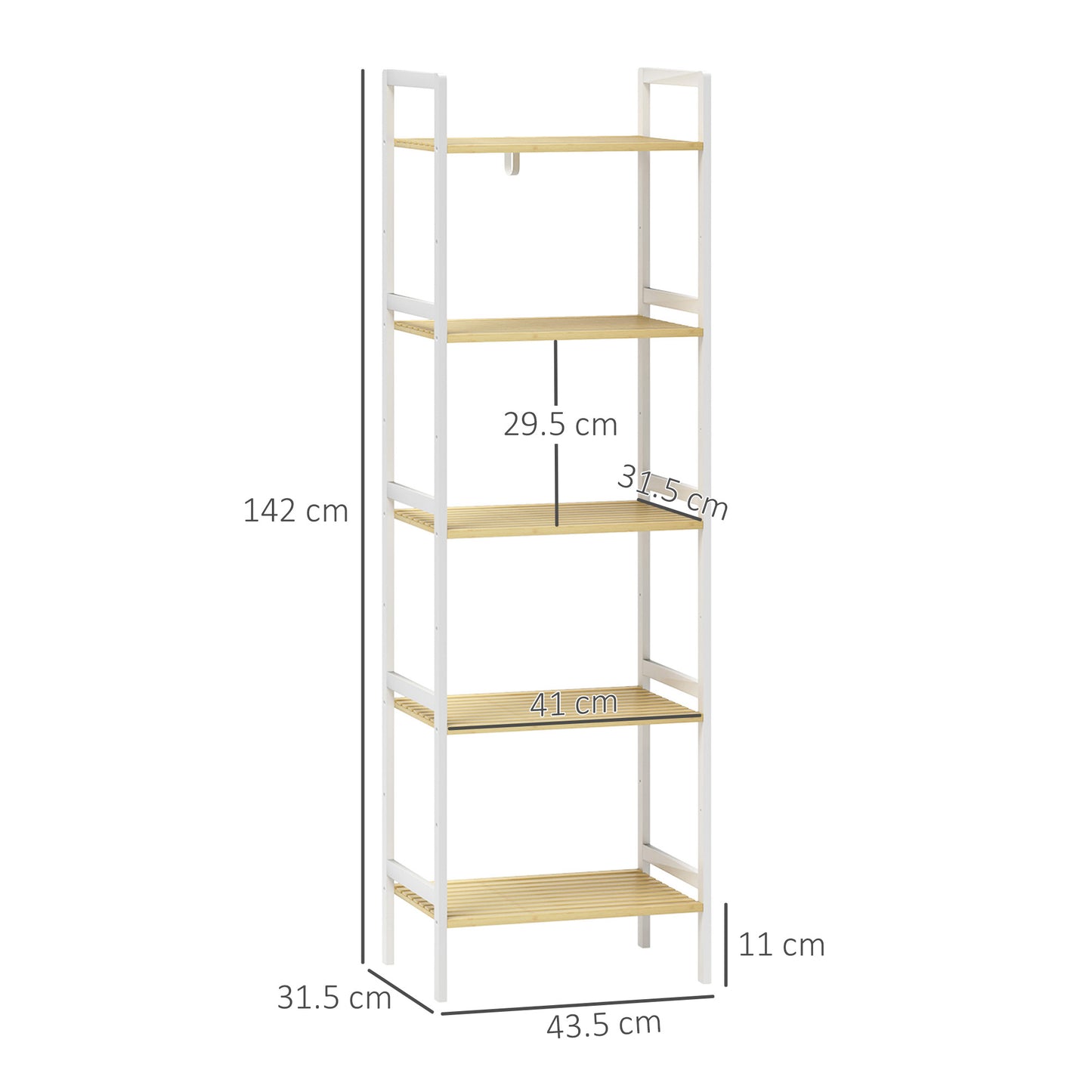 5-Tier Bamboo Bathroom Storage Shelf with Adjustable Rack, Natural