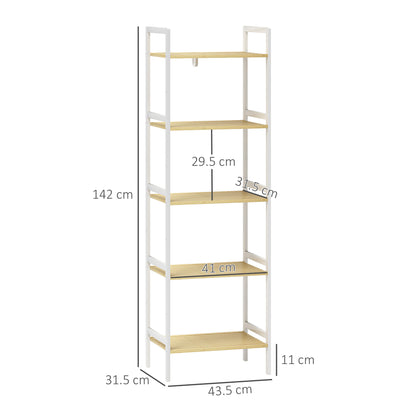 5-Tier Bamboo Bathroom Storage Shelf with Adjustable Rack, Natural