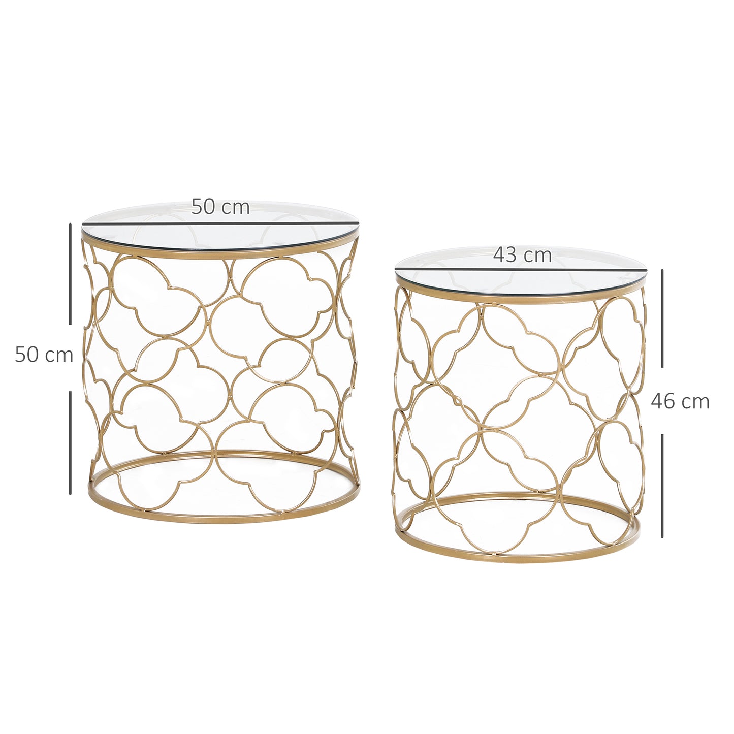 Nesting Tables Set of 2, Side End Table with Glass Top, Gold Tone
