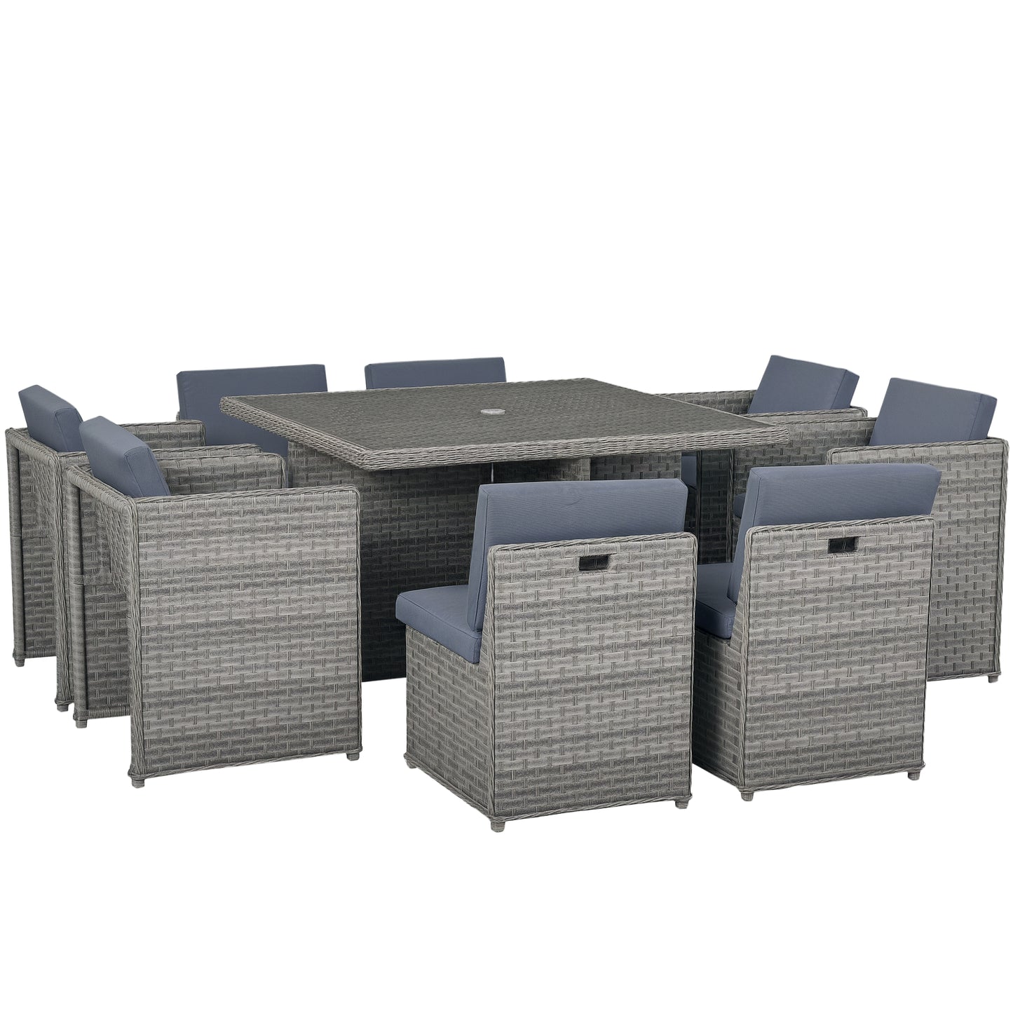 Patio 9 PCs Rattan Dining Table Set Garden Wicker Cube Sofa Furniture