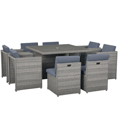 Patio 9 PCs Rattan Dining Table Set Garden Wicker Cube Sofa Furniture