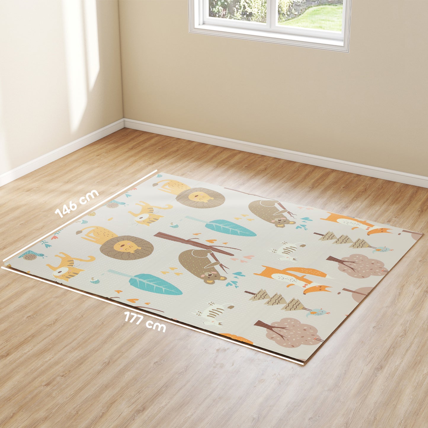 Baby Play Mat, Double Sided Crawling Mat, Animal Theme