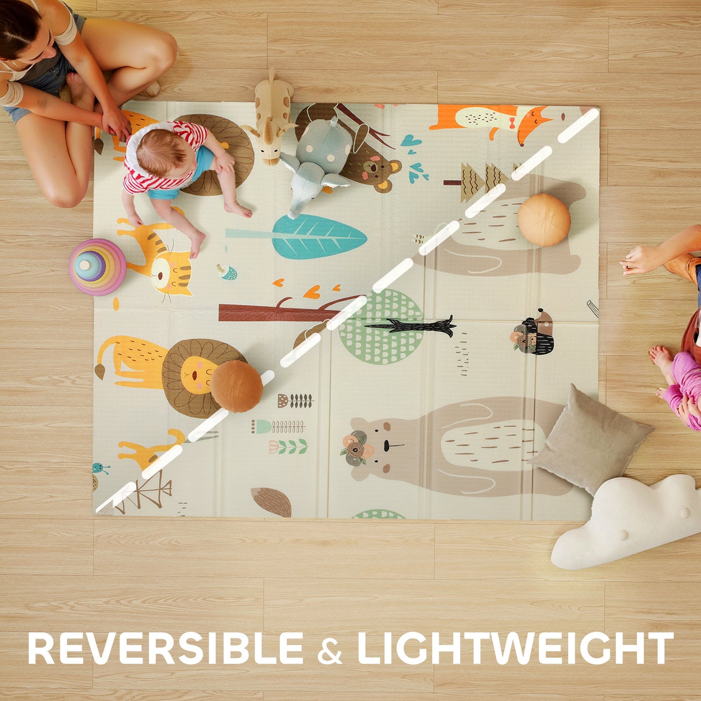 Baby Play Mat, Double Sided Crawling Mat, Animal Theme