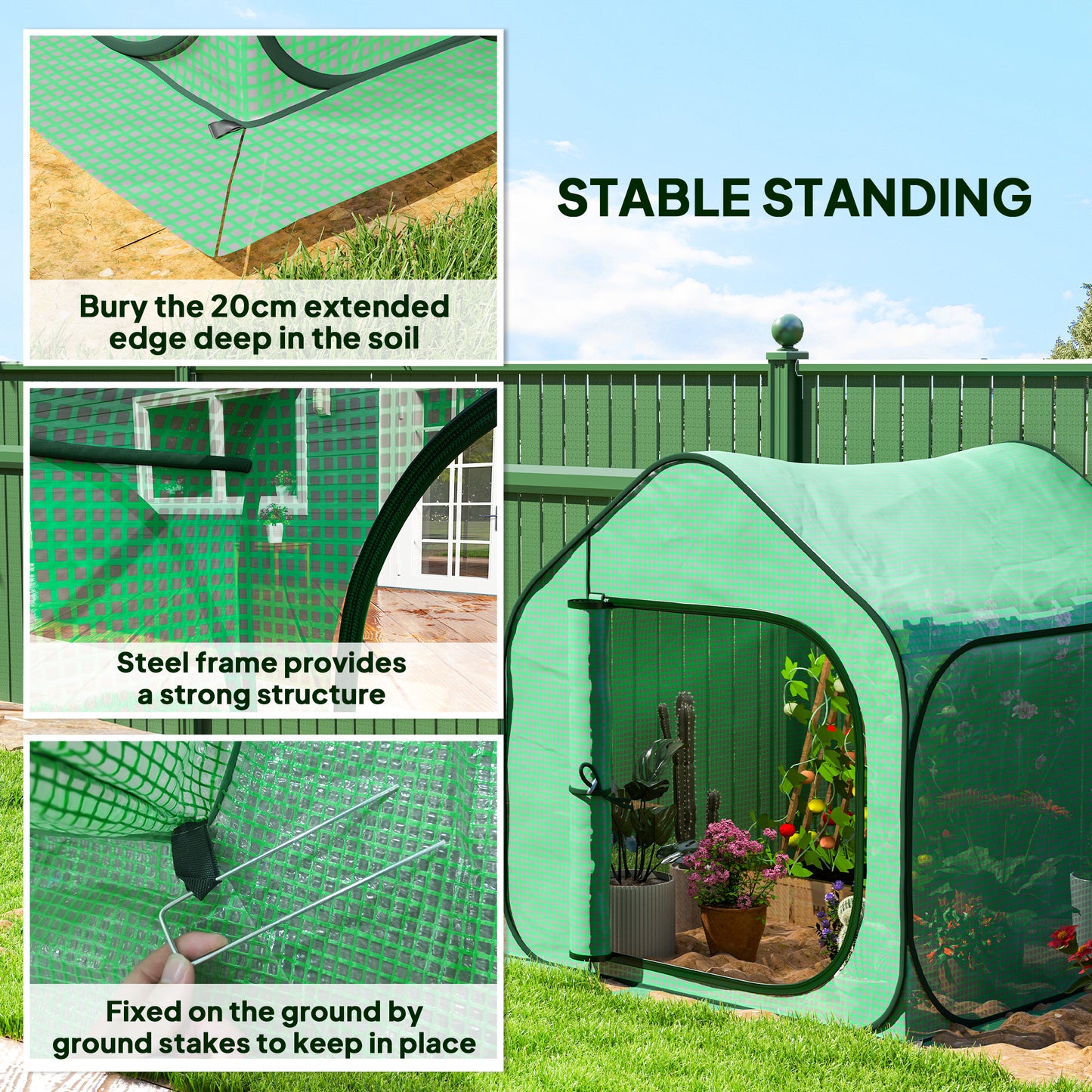 Mini Pop Up Greenhouse w/ Reinforced PE Cover, Zipper Door, Green