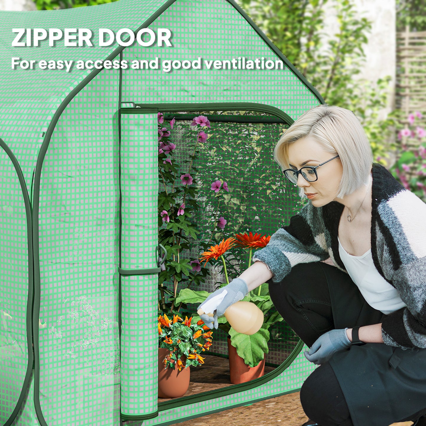 Mini Pop Up Greenhouse w/ Reinforced PE Cover, Zipper Door, Green