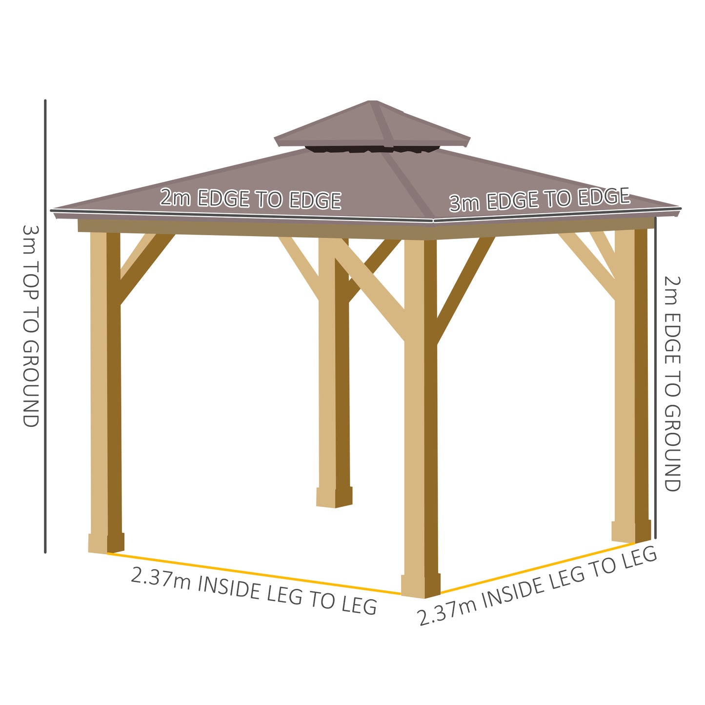 3x(3)M Double-Tier Hardtop Gazebo, Outdoor Patio Shelter, Brown