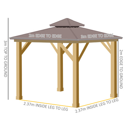 3x(3)M Double-Tier Hardtop Gazebo, Outdoor Patio Shelter, Brown